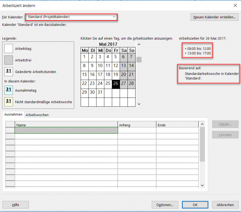 Ms Project Kalender 7 Tage Woche 